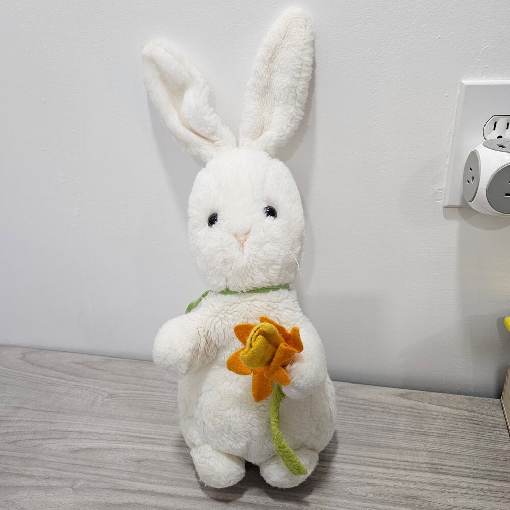 Vintage Eden Bunny Rabbit Plush Holding Yellow Flower Tulip Easter Spring Floppy
